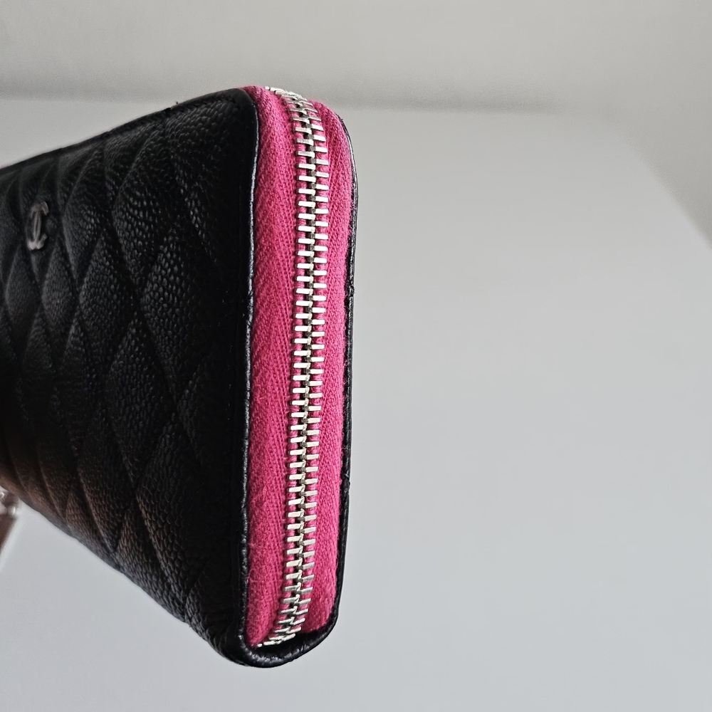 Chanel Black Caviar Quilted Gusset Zip Around Long Wallet - Picture 5 of 16